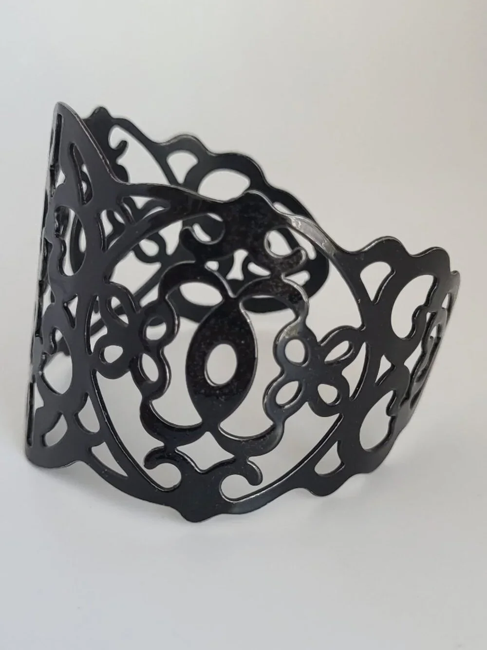 Black Enamel Adjustable Open Work Cuff Bracelet